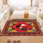Country Rooster Rugs，3x5ft,Colorful Geometric Rooster Pattern Rug，Rooster Pattern Colorful Rug. Ethnic Vintage Design Non-Slip Washable Floor Mat for Living Room Bedroom Farmhouse Home Office