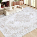 Area Rug 10x14 Living Room Rug, Machine Washable Vintage Distressed Medallion Rug Non-Slip Soft Low Pile Large Indoor Rugs for Bedroom Kitchen Dining Room Office(Beige,10'x14')