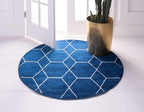 Unique Loom Trellis Frieze Collection Area Rug - Geometric (3' Round, Navy Blue/ Ivory)