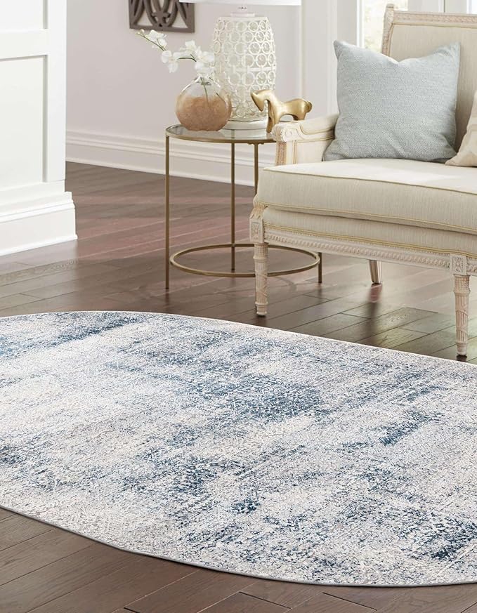 Unique Loom Finsbury Collection Area Rug - Sarah (5' 3" x 8' Oval, Blue/ Ivory)