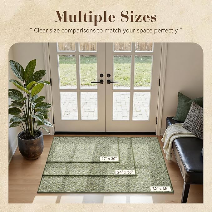 MontVoo Door Mat Indoor Entrance Doormat, Absorbent Durable Rubber Non Slip Front Door Mat for Inside Entry Entryway Dirt Trapper Welcome Mat, Green 24''x36''