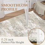Modern Abstract Beige Gray Area Rug 4x6 Entryway Machine Washable Office Carpet Kitchen Door Mat Indoor Accent Throw Low Pile Non Slip Distressed Living Dining Laundry Room Bedroom