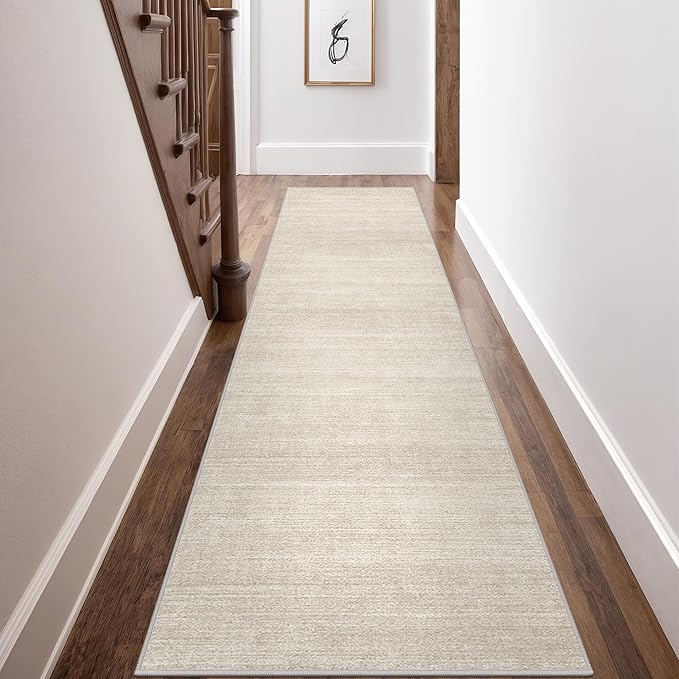 Art&Tuft Non-Slip Runner Rug - 2.5x10 Runner Rug Washable Low-Pile Rugs Runners, Soft Distressed Carpet Runner for Bedroom Bathroom Kitchen Laundry Living Room, Beige