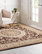 Unique Loom Versailles Collection Traditional Classic Medallion Floral Motif Area Rug (6' 0 x 6' 0 Square, Brown/ Ivory)