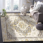 Bohemian Pattern Rectangular Area Rugs for Living Room Bedroom 5 x 6.9 ft Brown & Yellow Abstract Non-Shedding Soft Low Pile Rug Non Slip Washable Rug for Nursery Entryway Playroom