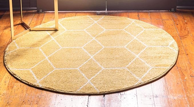 Unique Loom Trellis Frieze Collection Area Rug - Geometric (7' Round, Yellow/ Ivory)