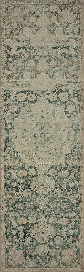 Loloi Magnolia Home by Joanna Gaines Sinclair Collection SIN-05 Jade/Sand 2'-0" x 5'-0", .25" Pile Height, Machine Washable, Accent Rug