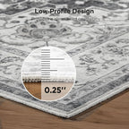 Marsail 6x9 Machine Washable Area Rug, Soft & Slip-Resistant Large Area Rug with Reinforced Bound Edges, Vintage Short-Pile Washable Rug with Floral Pattern for Living Room, Dinning Room and Bedroom