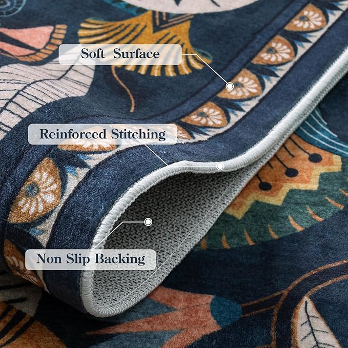 Egypt Floral Kitchen Runner Rugs Non Skid Washable,2x8 Boho Vintage Hallway Bathroom Runner Rug Non Slip,Soft Long Carpet for Laundry Room Entryway Bedroom (Dark Blue,2 x 8)