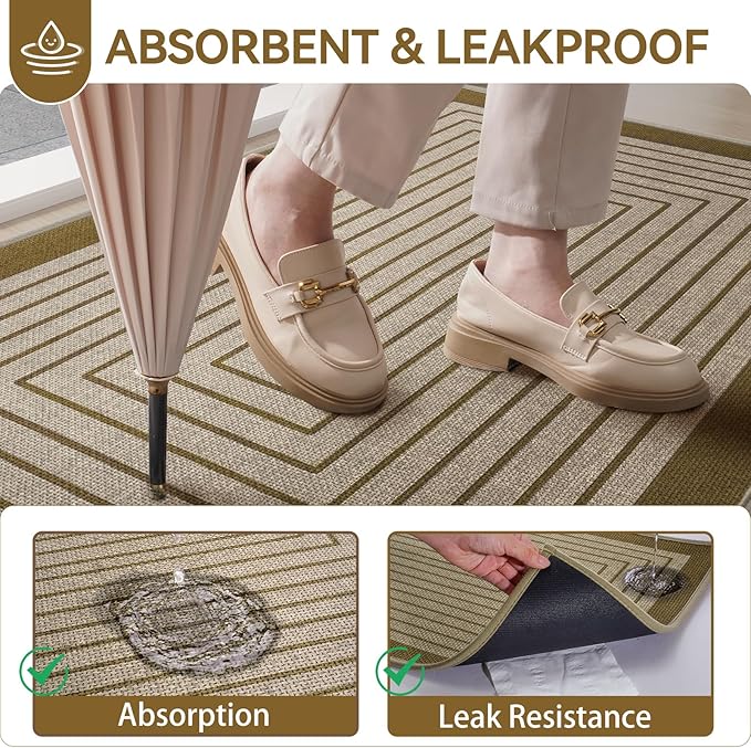 Front Door Mat 31''x47'', Absorbent Muddy Dirt Resist Washable Non Slip Low-Profile Indoor Doormat, Easy Clean Welcome Entryway Door Mats, Brown