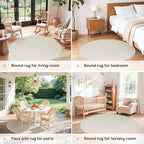 LBRO2M Easy Jute Solid Area Rug 4X4 Round Washable Rugs for Living Room Dining Room Bedroom Natural Jute Look Indoor Outdoor Rug Durable, Solid Non Shedding Eco Friendly (4X4 Light Ivory)