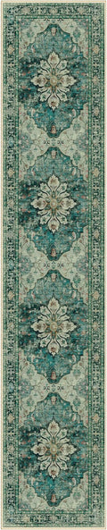 Area Rugs 2'6''x10' Washable Non-Slip, Floral Vintage Distress Print Pattern Medallion Carpet for Living Room Bedroom Dining Room, Dark Blue Vintage