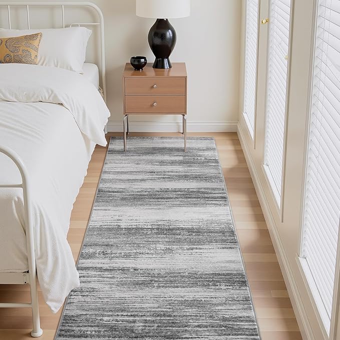 PADOOR Modern Abstract Runner Rug - 2x6 Washable Hallway Rugs, Ultra Soft Non-Slip Low Pile Floor Rugs for Hallway Entryway Kitchen Bedroom Bedside Laundry Room Black