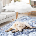 COMSLE Boho Runner Rug, 2x6 Washable Rugs for Hallway Faux Wool Small Throw Rug Distressed Kitchen Area Rug Non-Slip Laundry Room Rug Carpet Runner for Entryway Indoor Bedroom (Blue)