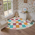 jinchan Macy Kids Rug for Nursery 6ft Radius Corner Washable Area Rug Modern Colorful Quarter Circle Rug Soft Non-Slip Carpet for Bedroom Playroom Daycare Reading Nook Classroom Confetti on Cream
