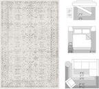 FMFUNCTEX 6x9 Washable Area Rug Grey Vintage Neutral Distressed Large Non Slip Carpet for Living Room Bedroom Soft Low Pile Indoor Mat Retro Floral Throw Rug for Dining Room Kitchen Office Nursery