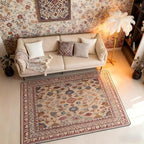 Boho 5x7 Area Rug Vintage Floral Living Room Rug | Art Deco Abstract Rugs for Bedroom, Retro Tribal Aesthetic Oriental Carpet Indoor Floor Mat