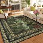 Rugcomf 5x7 Area Rugs Impressionist-Style Vintage Washable Area Rug Non Slip Low Pile Large Rugs for Living Room Bedroom Farmhouse Dining Room Kids Playroom, Green