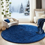 Ophanie Round Rug 5Ft Blue Circle Area Rug, Boys Room Decor, Fluffy Fuzzy Bedroom Carpet, Plush Soft Shaggy Living Room Rugs for Kids Home Decor Aesthetic, Nursery
