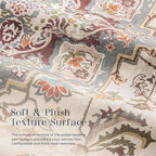 Phantoscope Washable Area Rug 9'x12' Non-Slip, Vintage Boho Rugs for Living Room, Bedroom, Dining Room, Persian Floral Medallion Pattern, Low-Pile Foldable Floor Carpet, Ivory Rose/Fall Bloom