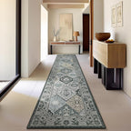 Phantoscope Washable Runner Rug 2'x10' Non-Slip, Vintage Boho Hallway Rugs for Entryway, Stair, Bedroom, Distressed Moroccan Mosaic Diamond Pattern, Low-Pile Foldable Floor Carpet, Grey Charcoal