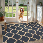 Lahome Moroccan 3x5 Outdoor Rug, Easy Jute Blue Washable Rug for Entryway Front Porch, Geometric Trellis Woven Non Slip Door Mat for Entrance, Thin Non Shedding Farmhouse Throw Rugs for Balcony