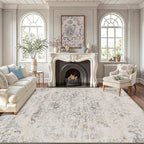 LUMI 8x12 Washable Area Rug for Living Room, Ultra Soft Vintage Rugs with TPE Non Slip Backing, Stain Resistant, Low Profile Carpet High Traffic for Bedroom, Dining Room