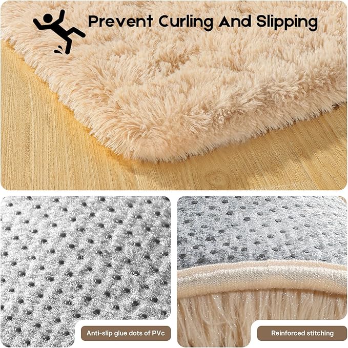 Light Tan Area Rugs 9x12 Living Room Bedroom, Fluffy Large Rug Soft Shag Non-Slip Carpet for Kids Boys and Girls Room Dorm Home Decor (9ft x 12ft)