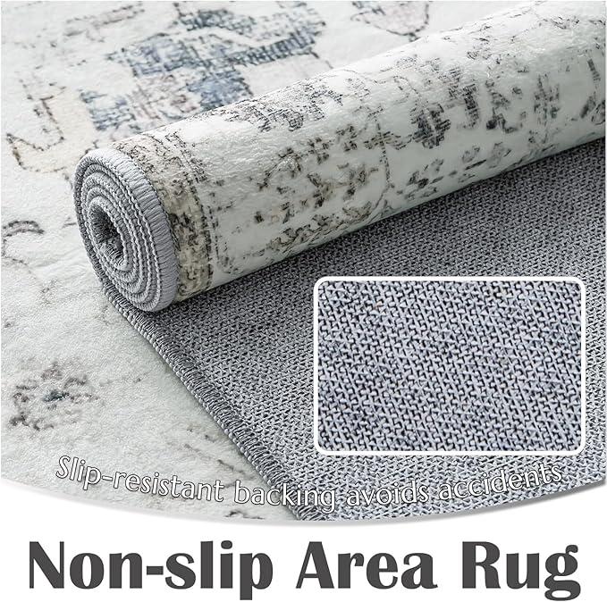 jinchan Kalen Area Rug 3x5 Washable Entryway Rug Soft Door Mat Vintage Indoor Entrance Thin Retro Distressed Carpet Grey Floral Country Boho Non Slip Doormat Bathroom Kitchen Bedroom