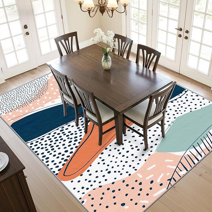 Color Block Rugs for Living Room - Polka Dot Bohemian Area Rugs 7x10, Abstract Multicolor High Traffic Lightweight Extra Large Carpet Home Decor #C051