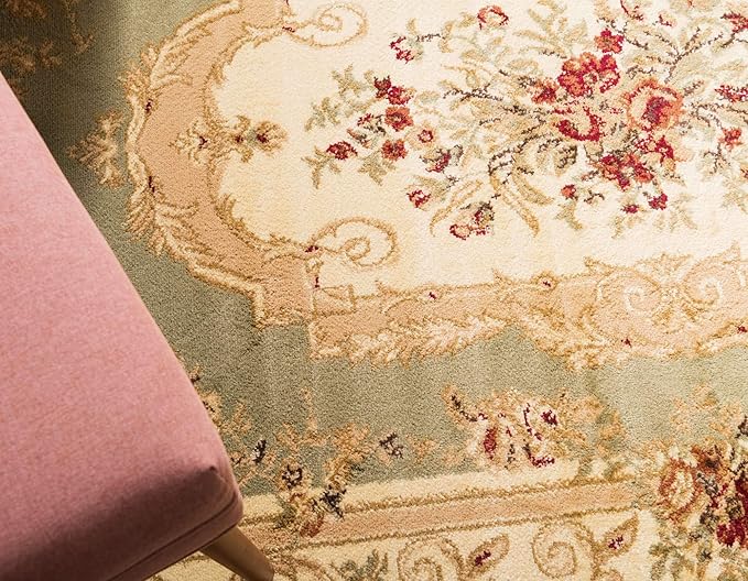 Unique Loom Versailles Collection Traditional Classic Floral Motif Area Rug (6' 0 x 9' 0 Rectangular, Green/ Ivory)