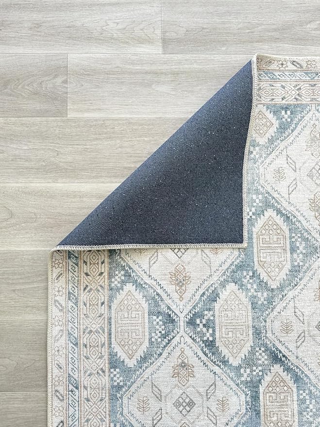 Fame Living Faded Oushak Rug, Turkish Vintage Floral Pastel Large Oversized Area Rugs for Living Room Dining Bedroom Kitchen Bathroom Nursery (848CrNv, 7'5" x 9'8")