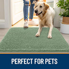 OLANLY Dog Door Mat for Muddy Paws 70x35, Absorbs Moisture and Dirt, Absorbent Non-Slip Washable Doormat, Quick Dry Chenille Mud Mat, Entry Indoor Entryway Carpet for Inside Floor, Olive Green