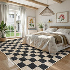 LIVEBOX Machine Washable Area Rug 6x9 Checkered, Non Slip Soft Large Bedroom Living Room Rug Farmhouse Neutral Classic Geometric Boys Rug, Indoor Carpet for Den Dorm Playroom(Black,6'x9')