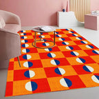 Modern Checkerboard Area Rug with Orange and Red Pattern Vibrant Non Slip Washable 2x6 Rugs for Living Room Dining Room Bedroom Home Office Playroom Large Indoor Carpet Durable Bathmat
