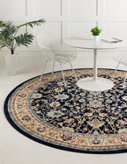 Rugs.com Yasmin Collection Rug – 8 Ft Round Navy Blue Medium Rug Perfect for Kitchens, Dining Rooms