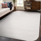 Beverly Rug Modern Geometric Area Rug 6x9 Low-High Pile Durable Soft Abstract Striped Indoor Rugs for Living Dining Room Office Stain Resistant Non Shedding Casual Indoor Carpet Beige White 6 x 9