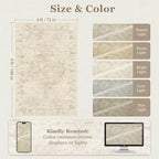 Distressed Beige Rugs for Living Room 6x9, Low Pile Thin Area Rugs for Bedroom Manchine Washable Non Slip, Natural Farmhouse Medallion Pinted Carpet for Dining Room Guest Room Home Office