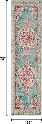 SAFAVIEH Monaco Collection Runner Rug - 2'2" x 6', Light Blue & Fuchsia, Boho Chic Medallion Distressed Design, Non-Shedding & Easy Care, Ideal for High Traffic Areas in Living Room, Bedroom (MNC243J)