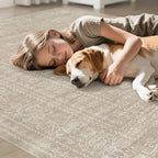 7x9 Area Rug Living Room: Washable Large Vintage Rug Neutral Non-Slip Soft Stain Resistant Indoor Carpet for Bedroom Nursery Dining Room Under Table Bed Home House Office Playroom - Brown