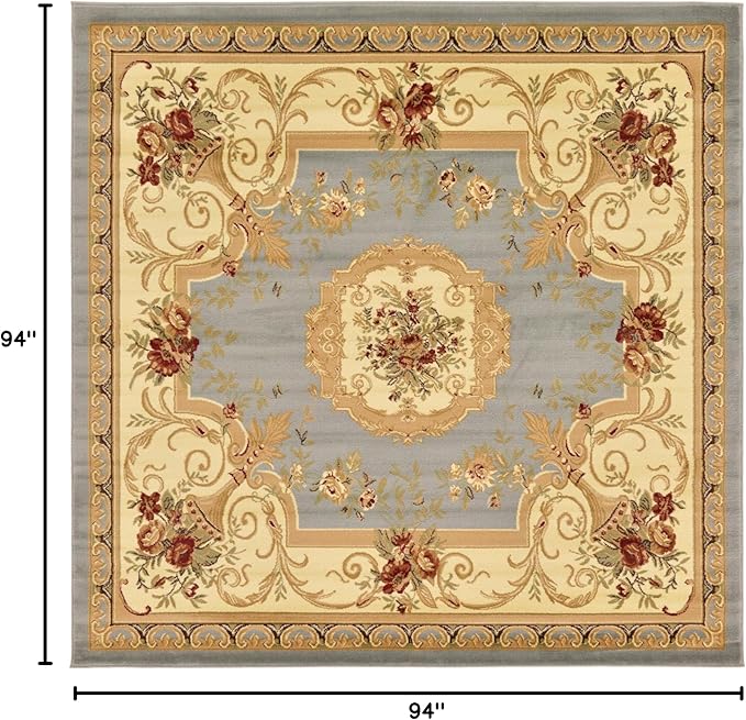 Rugs.com Chateau Collection Rug – 8 Ft Square Light Blue Medium Rug Perfect for Living Rooms, Kitchens, Entryways