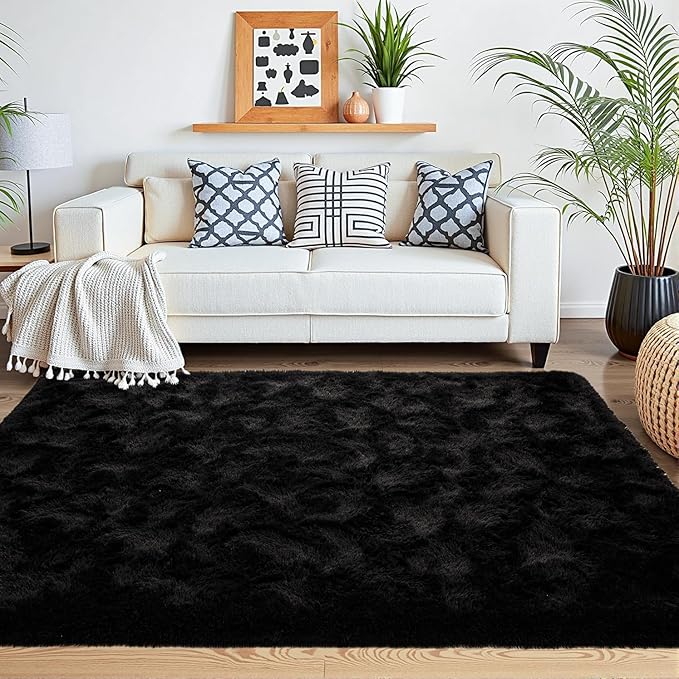 Beglad Fluffy Large Area Rugs 8x10 Feet, Modern Minimalist Style Shag Fuzzy Rugs, Non-Slip Indoor Carpet Soft Rugs for Kids Room, Bedroom & Living Room, Black