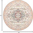 Phantoscope Washable Round Area Rug 6ft Non-Slip, Vintage Boho Rugs for Living Room, Bedroom, Dining Room, Persian Floral Medallion Pattern, Low-Pile Foldable Floor Carpet, Ivory Rose/Fall Bloom