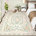 GarveeHome Floral Area Rug 4x6 Entryway Rug Low Pile Bedroom Beige Bow Rugs Non Slip Stain Resistant Dining Room Throw Carpet Small Living Room Butterfly Rugs Soft Boho Mats for Kitchen Nursery, 4x6