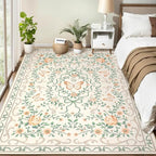 GarveeHome Floral Area Rug 4x6 Entryway Rug Low Pile Bedroom Beige Bow Rugs Non Slip Stain Resistant Dining Room Throw Carpet Small Living Room Butterfly Rugs Soft Boho Mats for Kitchen Nursery, 4x6