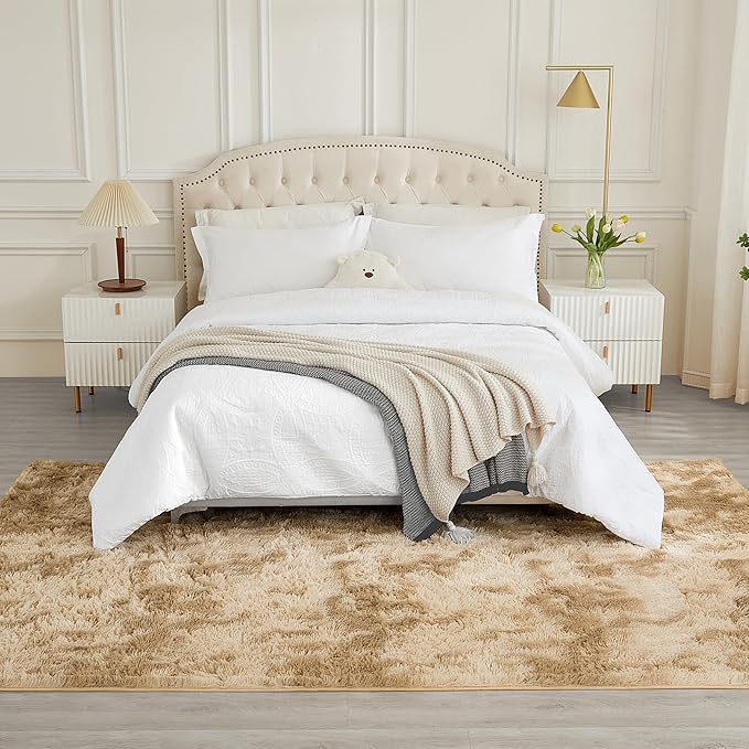 Andency Soft Area Rugs for Living Room Bedroom, 3x5 Non-Slip Fluffy Shag Carpet, Indoor Floor Fuzzy Shaggy Living Room Plush Rug for Kids Dorm Nursery Home Decor Aesthetic, Tie-Dyed Khaki