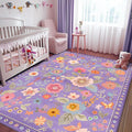 Floral 5x7 Area Rug Machine Washable Soft Print Boho Carpet Non Slip Doormat Low Pile Flower Area Rugs for Living Room Bedroom Nursery Kitchen Dining Room Indoor-Purple/Pink/Multi