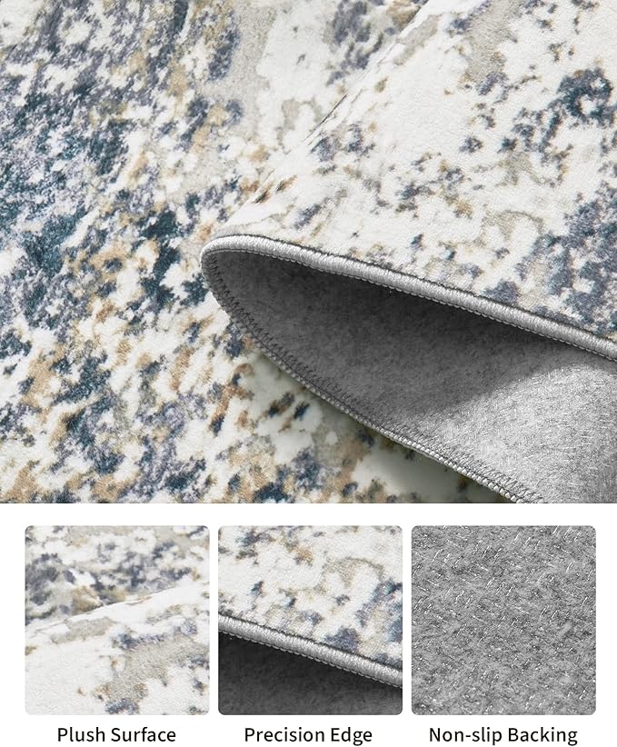 Art&Tuft 2x5 Runner Rug - Washable Runner Rugs, Non-Slip Runner Rug for Hallway, Low-Pile 2x5 Rug Runner Kitchen Laundry Room Rug Throw Carpet for Entrance Bedroom Living Room, Blue