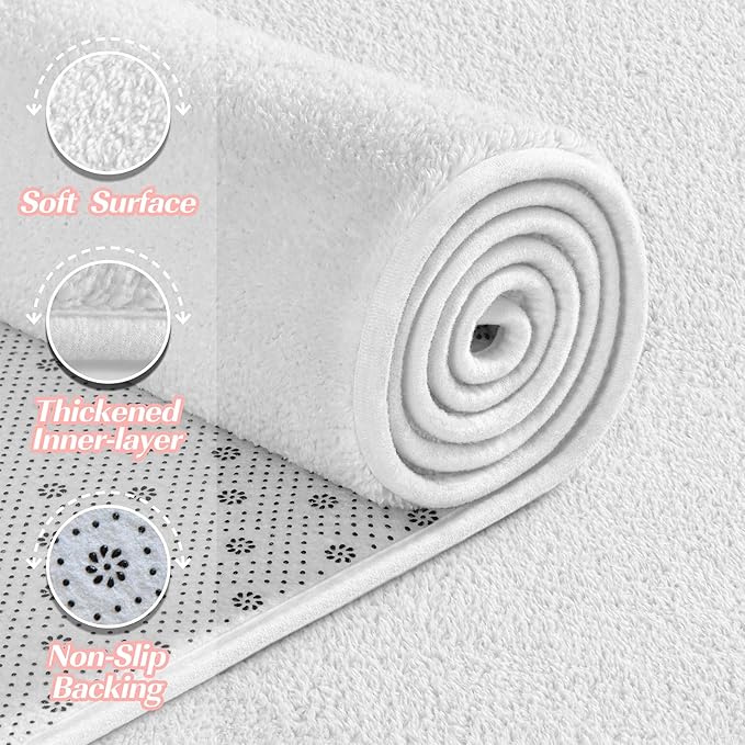 Large Area Rugs for Living Room Bedroom, 7x10 Feet White Rug, Minimalist Modern Shag Rug, Soft Thick Comfy Memory Foam Indoor Carpet, Non-Slip Washable Rug for Boys Girls Dorm Nursery Room Home Decor