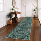 KOZYFLY Runners for Hallways 3x14 Ft Extra Long Washable Faux Wool Stair Thin Runner Rug Printed Hallway Carpet for Entryway Bedroom Stairs Kitchen Floor Accent, Dark Green